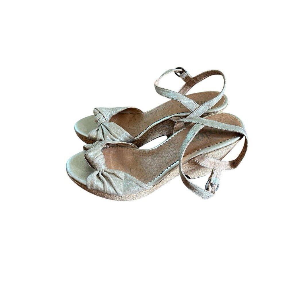 Clarks Indigo‎ Womens Gold Metallic Knot Cork Open Toe Wedge Sandals Sz10 M